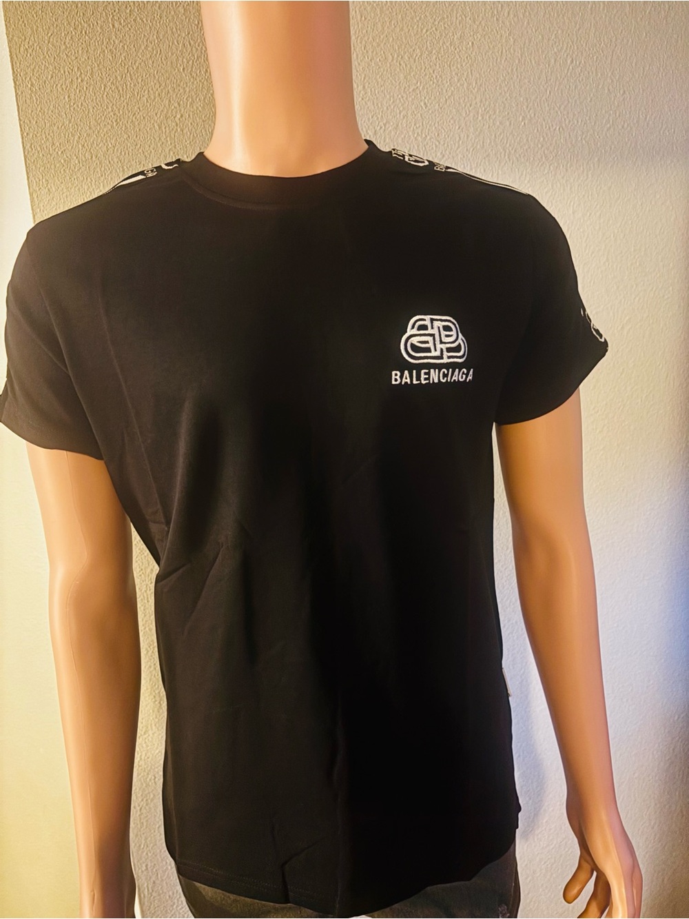 Balenciaga Black Short Sleeve Logo Tee with Shoulder Tape
